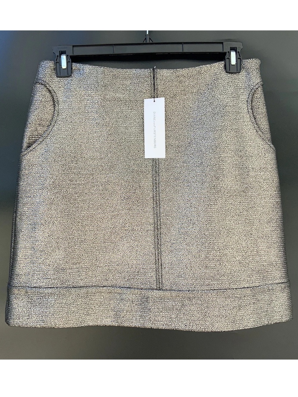 NWT Diane von Furstenberg DVF Katinko Wool Blend A-Line Skirt 10 Silver Metallic